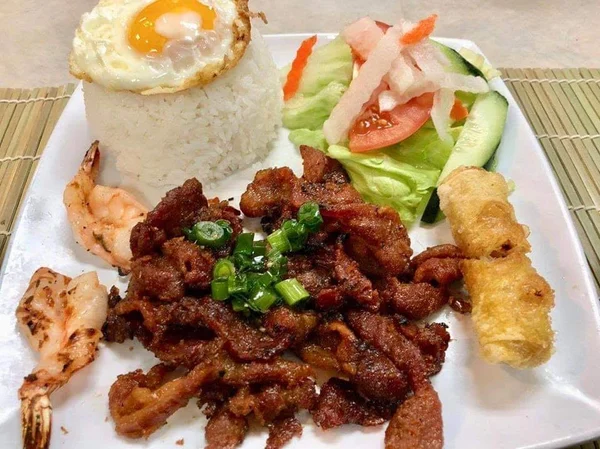 Rice Plate with Grilled Pork Shrimp and Fried Egg